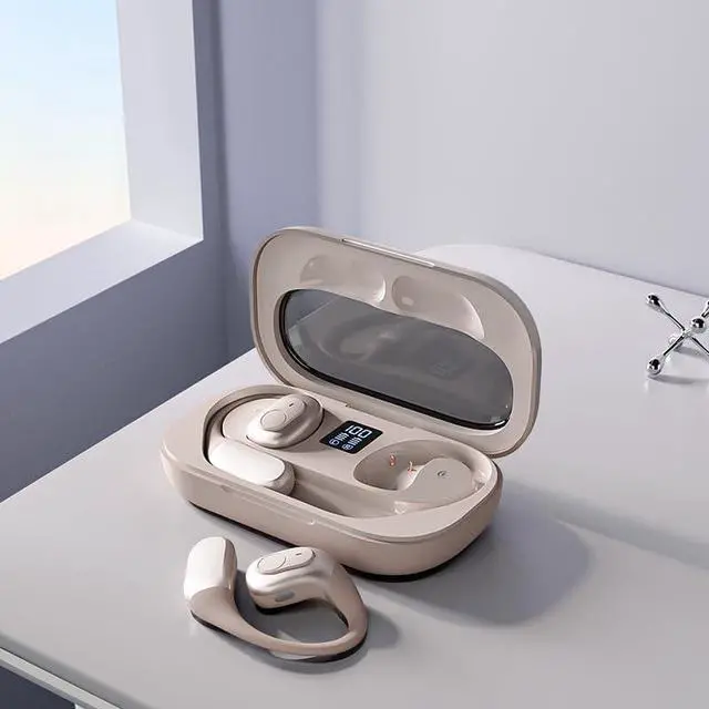 Main image of Open-Ear Wireless Bluetooth 5.3 Headphones with Microphone,IPX7 Waterproof Sport Earphones Sweat Resistant,Single 8-Hour Playback Time,Compatible with iPhone & Android,Beige