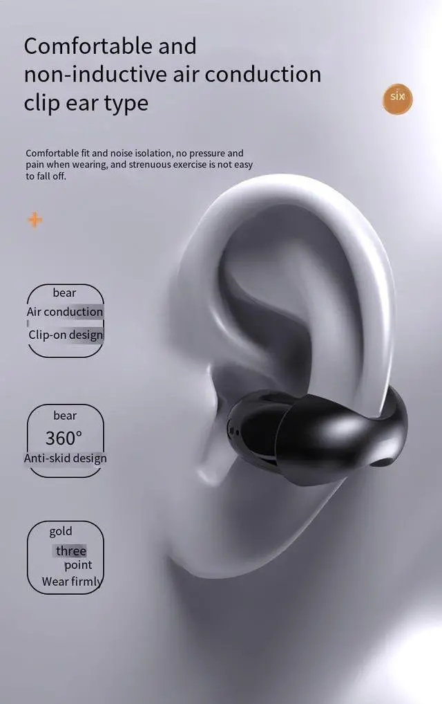 Alt view image 6 of 7 - Wireless Open Ear Clip Bone Conduction Headphones Bluetooth 5.3 Sports Earphones Built-in Mic,HiFi Stereo Headset with CVC8.0 Noise Cancellation,IPX5 Rating for Running,Sports,Cycling,Driving,Black