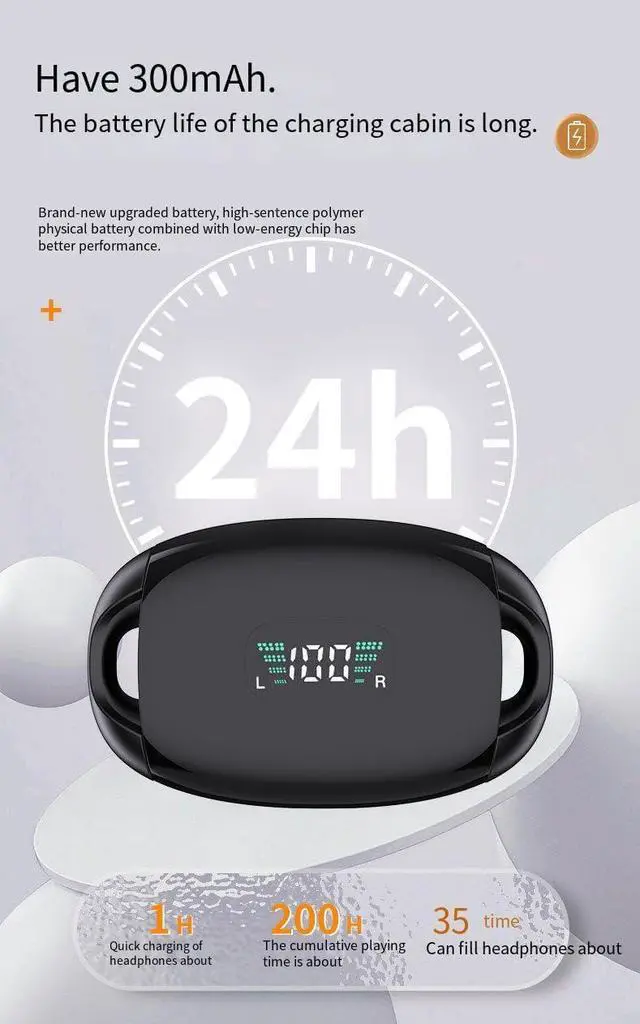 Alt view image 7 of 7 - Wireless Open Ear Clip Bone Conduction Headphones Bluetooth 5.3 Sports Earphones Built-in Mic,HiFi Stereo Headset with CVC8.0 Noise Cancellation,IPX5 Rating for Running,Sports,Cycling,Driving,Black