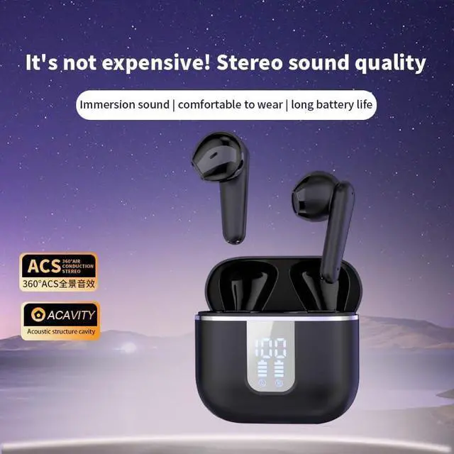 Alt view image 2 of 7 - Wireless in-Ear Headphones Bluetooth Earbuds Wireless Stereo Earphones with Charging Case,Al Call Noise Reduction,Clearer Call Experience,45H Playtime Stereo Bass Ear Buds for Sports, Black