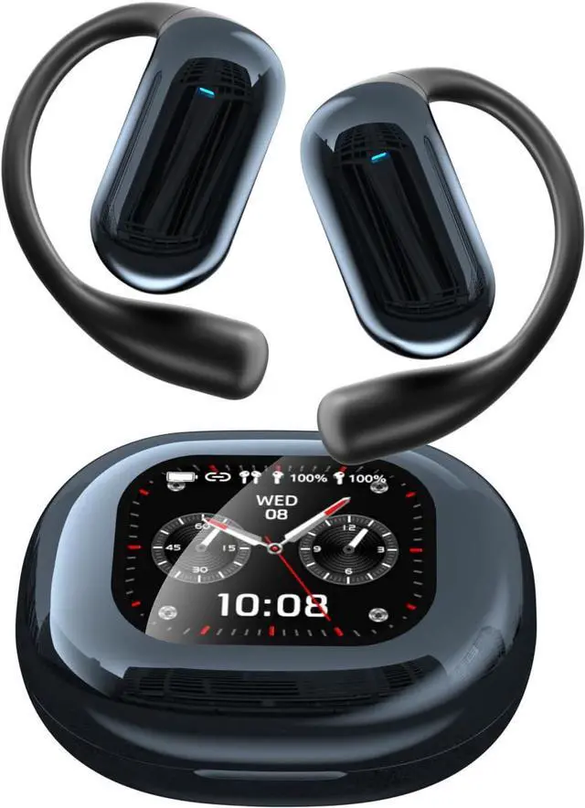 Main image of Open Ear Headphones Wireless Bluetooth 5.4 with LCD Color Display Wireless Sports Earbuds with Earhooks,ENC Call Noise Cancellation, IPX5 Waterproof for Sports,10H Playtime Fit Driving,Office,Black