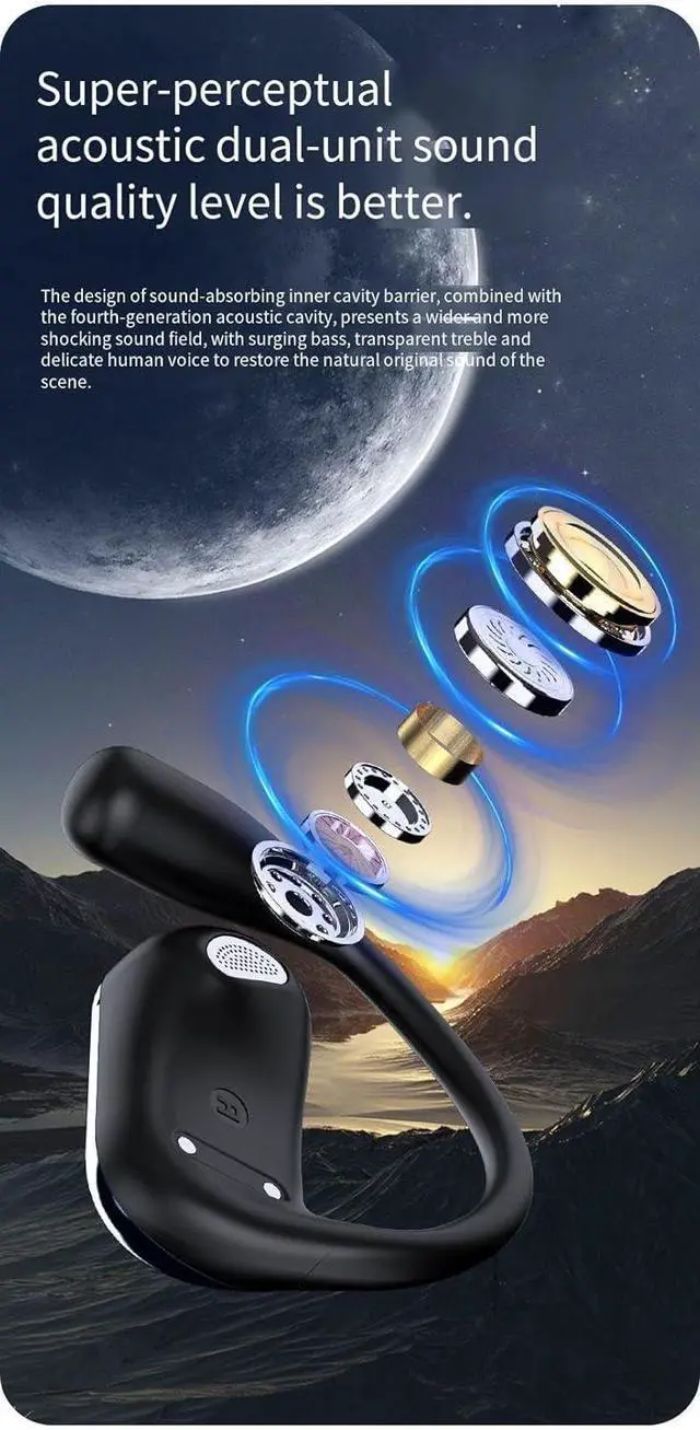 Alt view image 4 of 6 - Open Ear Headphones Wireless Bluetooth 5.4 with LCD Color Display Wireless Sports Earbuds with Earhooks,ENC Call Noise Cancellation, IPX5 Waterproof for Sports,10H Playtime Fit Driving,Office,Black