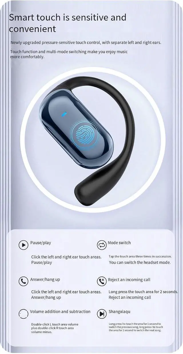 Alt view image 6 of 6 - Open Ear Headphones Wireless Bluetooth 5.4 with LCD Color Display Wireless Sports Earbuds with Earhooks,ENC Call Noise Cancellation, IPX5 Waterproof for Sports,10H Playtime Fit Driving,Office,Black