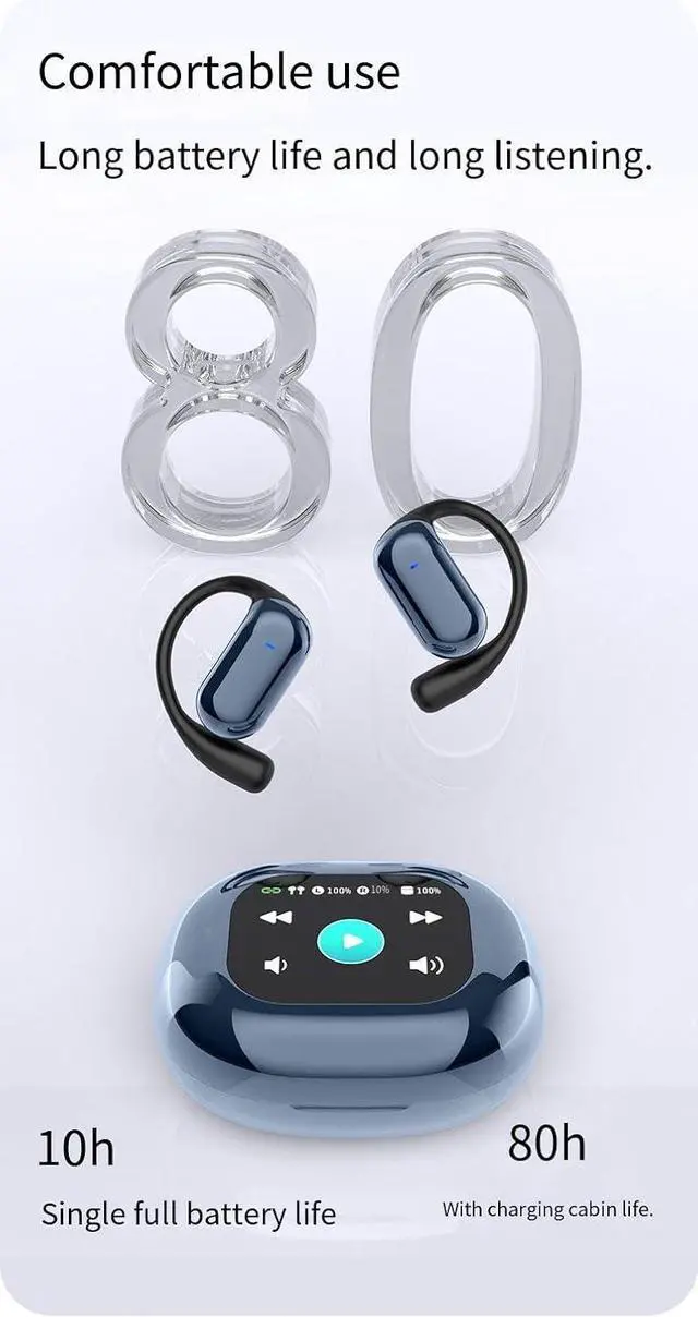 Alt view image 5 of 6 - Open Ear Headphones Wireless Bluetooth 5.4 with LCD Color Display Wireless Sports Earbuds with Earhooks,ENC Call Noise Cancellation, IPX5 Waterproof for Sports,10H Playtime Fit Driving,Office,Black