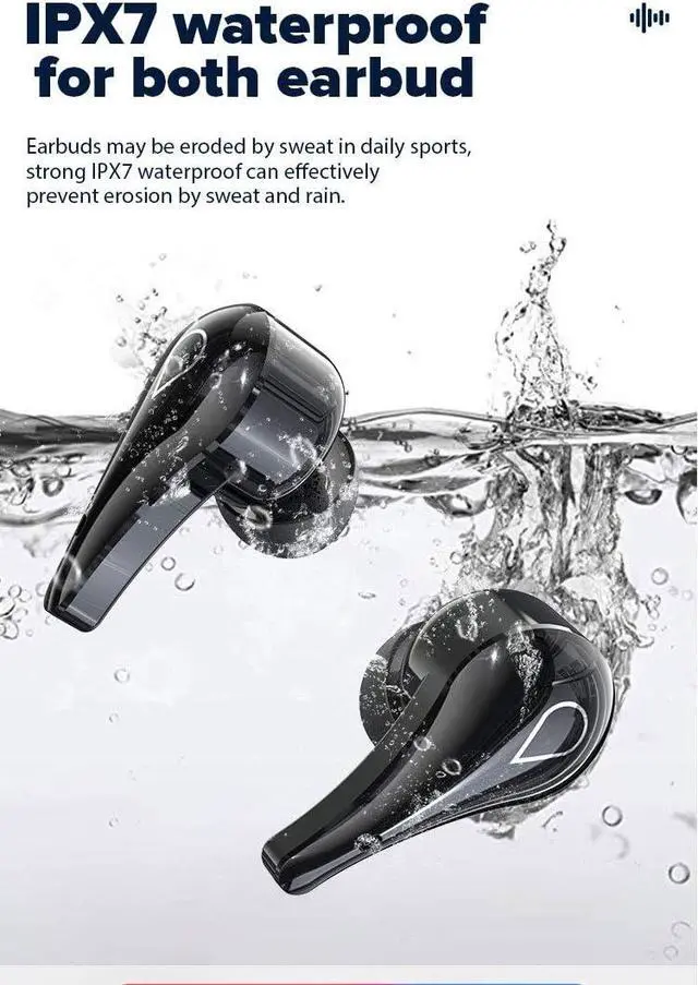 Alt view image 5 of 7 - Bluetooth Headphones Wireless Earbuds Over Ear Buds,IPX7 Waterproof,CVC8.0 Intelligent Noise Isolation,Painless for Long Term Wearing,200H Playtime,LED Digital Display Headset for Sport,Black