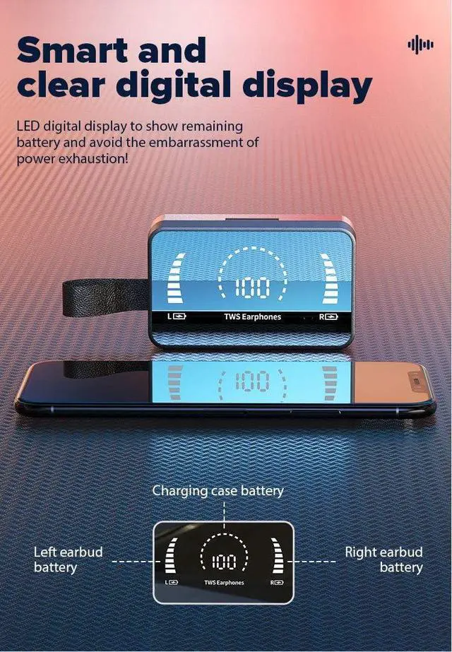 Alt view image 7 of 7 - Bluetooth Headphones Wireless Earbuds Over Ear Buds,IPX7 Waterproof,CVC8.0 Intelligent Noise Isolation,Painless for Long Term Wearing,200H Playtime,LED Digital Display Headset for Sport,Black