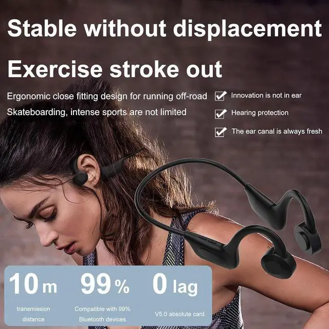 Alt view image 2 of 7 - Open Ear Bone Conduction Headphones Wireless Sport Earphones,10 Hours of Playback Time,IPX6 Waterproof Headphones for Gym Workout Swimming Running Cycling,8D Stereo Sound