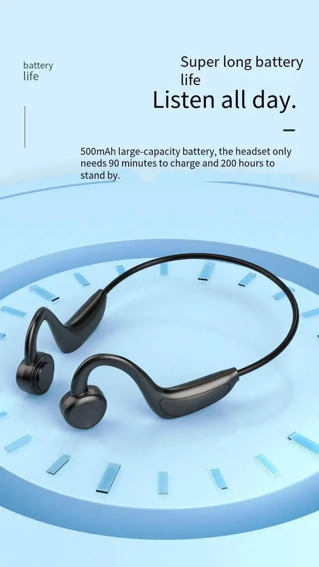 Alt view image 3 of 6 - Bone Conduction Headphones IPX7 Waterproof Sports Headset,500 mAh Battery Capacity and 20 Hours of Playback Time,On Ear Earphones for Running,Cycling & Gym,HiFi Sound Quality,26g