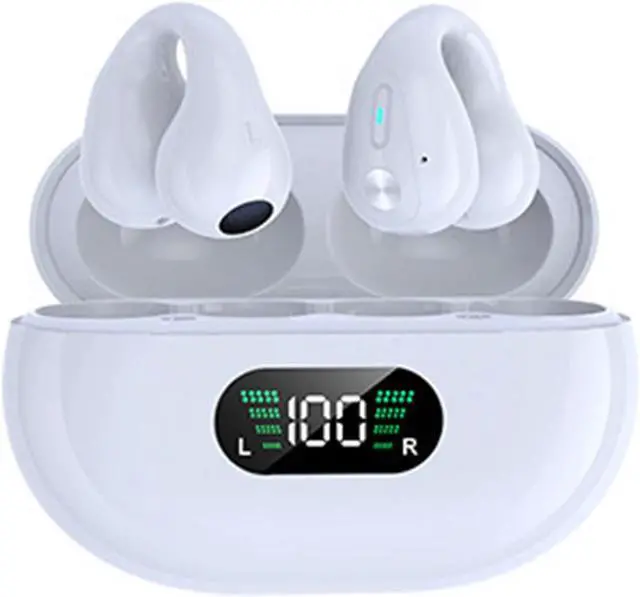 Main image of Open Clip Earbuds Wireless Bluetooth Open Ear Headphones,24H Playtime Charging Case LED Display,Ultra Lightweight for Comfortable Clip On,Open Ear Earbuds for Workout,Driving,Meeting,White