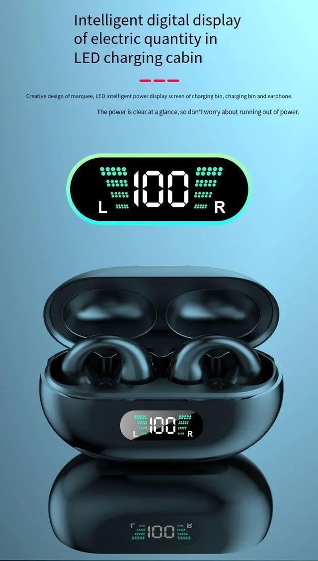 Alt view image 7 of 7 - Open Clip Earbuds Wireless Bluetooth Open Ear Headphones,24H Playtime Charging Case LED Display,Ultra Lightweight for Comfortable Clip On,Open Ear Earbuds for Workout,Driving,Meeting,White