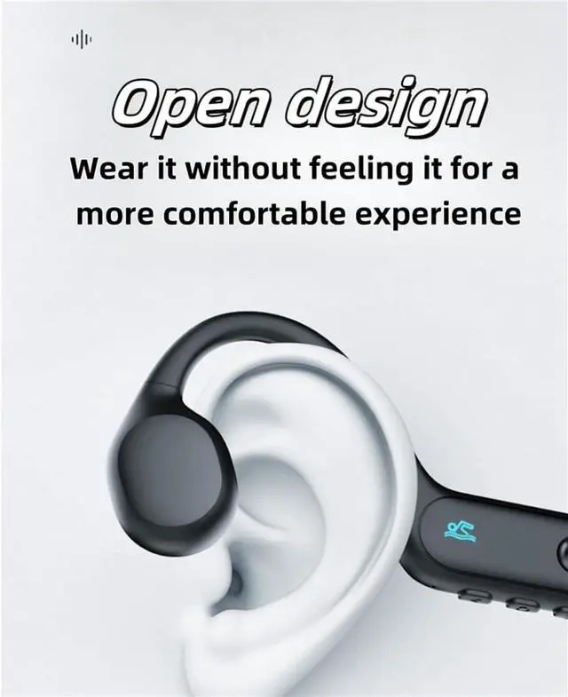 Alt view image 6 of 7 - White,32GB, Bluetooth Sport Headphones, Open-Back Bone Conduction Headphones, Silicone Ear Cushions for Comfortable Wearing, Suitable for Running and Swimming Enthusiasts