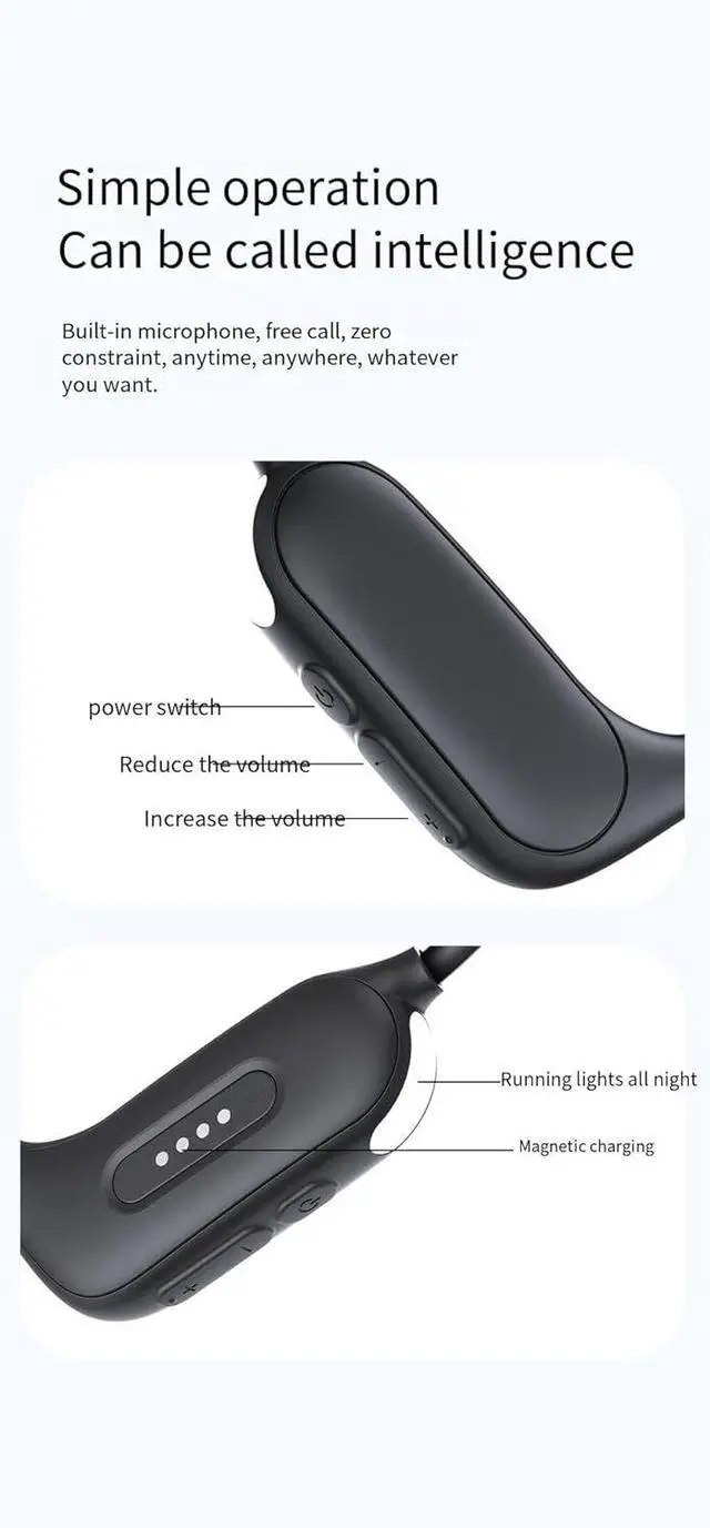 Alt view image 3 of 7 - Bone Conduction Headphones with LED lighting Open Ear Headphones Bluetooth 5.3 Wireless Sports Headset with Microphones & 8H Playtime,Built in 16G Memory 360°Curved Neck Headphones Hiking,Black