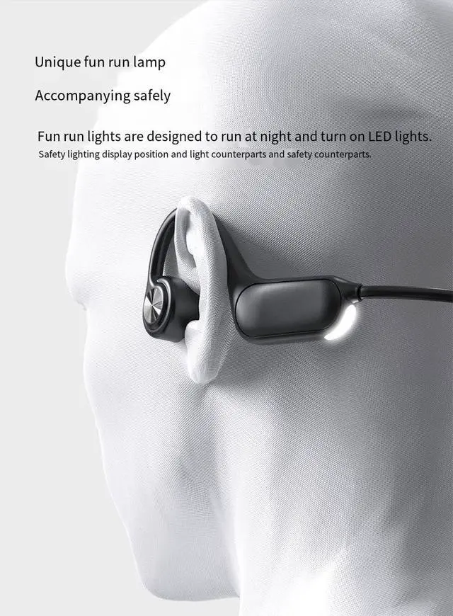 Alt view image 2 of 7 - Bone Conduction Headphones with LED lighting Open Ear Headphones Bluetooth 5.3 Wireless Sports Headset with Microphones & 8H Playtime,Built in 16G Memory 360°Curved Neck Headphones Hiking,Black