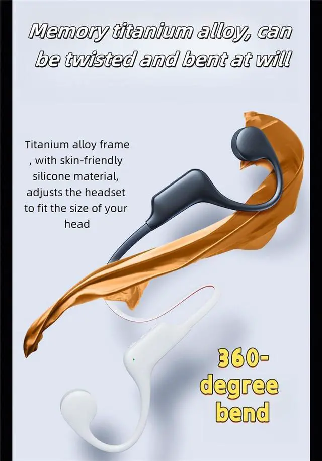 Alt view image 5 of 6 - White, Open-Ear Bluetooth Bone Conduction Sport Headphones, Bone Conduction Headphones, with Mic Sweatproof Headset, for Running,Cycling, Hiking, Driving