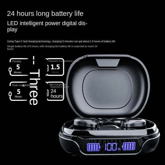 Alt view image 2 of 7 - Wireless Earbuds with Noise Reduction, Bluetooth Earbuds, Hanging Ear Style, Ultra Long Battery Life, Earbuds with Ear Hooks for Sports, Exercise, and Running