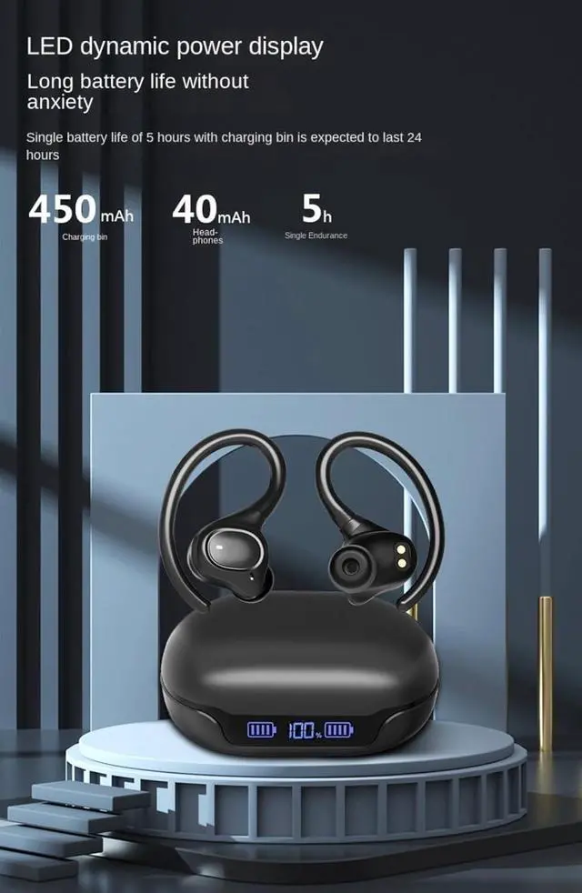 Alt view image 5 of 7 - Wireless Earbuds with Noise Reduction, Bluetooth Earbuds, Hanging Ear Style, Ultra Long Battery Life, Earbuds with Ear Hooks for Sports, Exercise, and Running