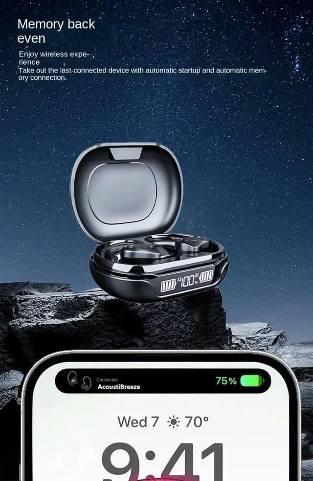 Alt view image 7 of 7 - Wireless Earbuds with Noise Reduction, Bluetooth Earbuds, Hanging Ear Style, Ultra Long Battery Life, Earbuds with Ear Hooks for Sports, Exercise, and Running