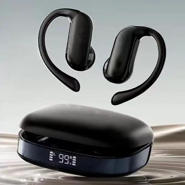 Main image of Wireless Earbuds with Earhooks Bluetooth V5.4 Headphones with LED Power Display,Built-in ENC Noise Cancelling Mic,Deep Bass Stereo and Noise Cancelling Earphones for Running Workout,Black