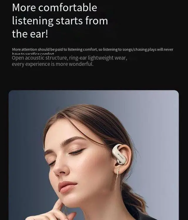 Alt view image 4 of 7 - Wireless Earbuds with Earhooks Bluetooth V5.4 Headphones with LED Power Display,Built-in ENC Noise Cancelling Mic,Deep Bass Stereo and Noise Cancelling Earphones for Running Workout,Black