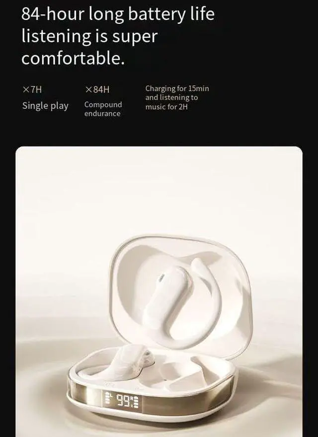 Alt view image 5 of 7 - Wireless Earbuds with Earhooks Bluetooth V5.4 Headphones with LED Power Display,Built-in ENC Noise Cancelling Mic,Deep Bass Stereo and Noise Cancelling Earphones for Running Workout,Black