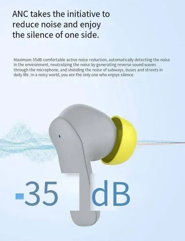 Alt view image 3 of 7 - Wireless Earbuds Bluetooth 5.4 Headphones,50H Playback,ANC+ENC Noise Cancelling Wireless Earphones,Mics Clear Call,IPX5 Waterproof Bluetooth Headset for Workout Sports,Grey