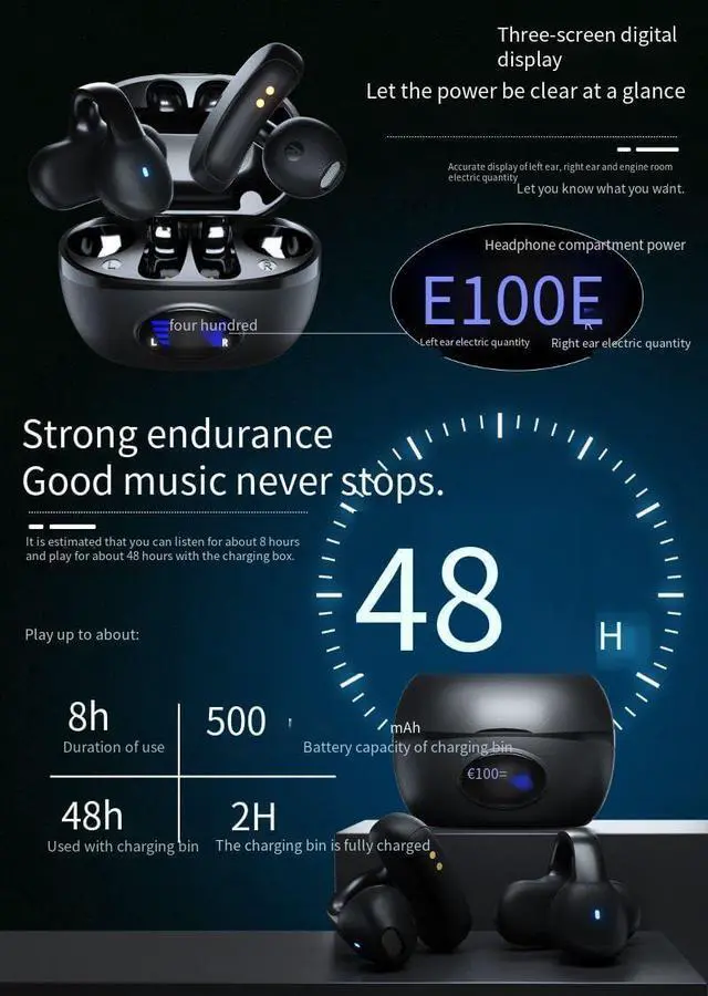 Alt view image 2 of 7 - Clip On Earbud Open Ear Headphones Bluetooth 5.3 Wireless Earphones with Power Display Charging Case,48 Hours Playtime & Mic Clear Call,IPX7 Waterproof Sports Fitness Earbuds for Running-White