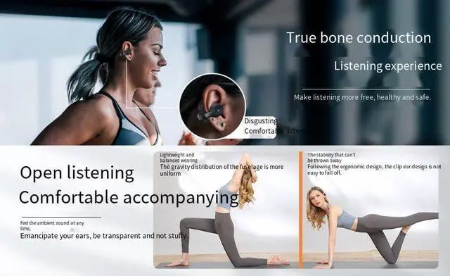 Alt view image 4 of 7 - Clip On Earbud Open Ear Headphones Bluetooth 5.3 Wireless Earphones with Power Display Charging Case,48 Hours Playtime & Mic Clear Call,IPX7 Waterproof Sports Fitness Earbuds for Running-White