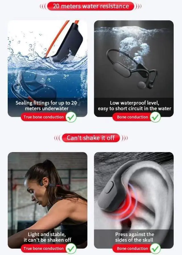 Alt view image 7 of 7 - Bone Conduction Headphones Built in 32G Memory Open-Ear Wireless Bluetooth 5.3 Sports Headphones with Mic & 8H Playtime,Stereo Wireless Outdoor Earphones,IPX8 Waterproof Headset for Running,White