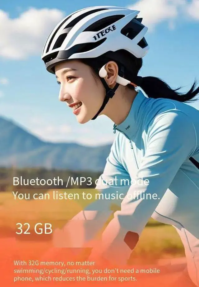 Alt view image 3 of 7 - Bone Conduction Headphones Wireless Bluetooth 5.4 IPX8 Waterproof Swimming Headphones Built-in 32GB Open Ear Headset Sport Headphones Built in 16G Memory & Mic,Sports Headset for Running,Cycling,White