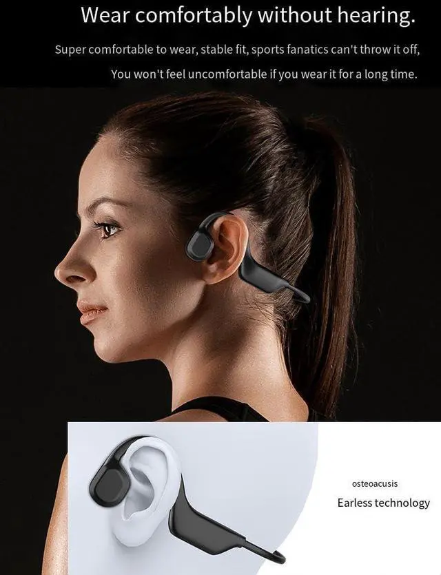 Alt view image 7 of 7 - Bone Conduction Headphones Wireless Bluetooth 5.3 Open Ear Headphones Noise Cancelling with Microphones,IPX5 Waterproof Sports Headphones for Gym Workout Swimming Running Cycling,Black,24g