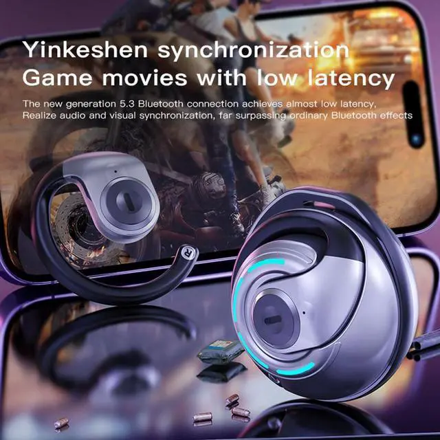 Alt view image 2 of 6 - IKXO Open-Ear Wireless Earbuds Bluetooth 5.3 Headphones with Mic & Earhook, 24Hrs Playback Sport Ear Buds,Ultra-Comfort,Lightweight Design,Fast Charging,Compatible with iPhone & Android,White