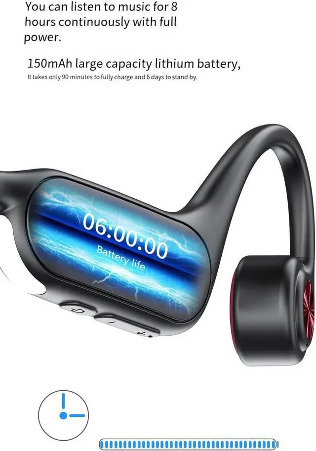 Alt view image 5 of 7 - Bone Conduction Headphones with LED lighting Open Ear Headphones Bluetooth 5.3 Wireless Sports Headset with Microphones & 8H Playtime,Built in 16G Memory 360°Curved Neck Headphones Hiking,Black