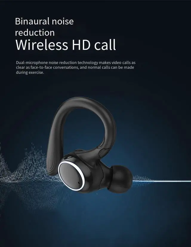 Alt view image 3 of 7 - Bluetooth Headphones Wireless Earbuds with Ear Hooks Noise Canceling & High Sound Quality,IPX5 Waterproof Stereo Bass Over-Ear Sports Earphones with Microphone for Workout/Gym/Running