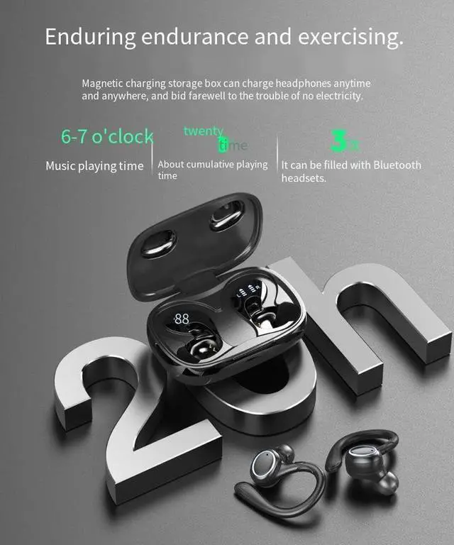 Alt view image 6 of 7 - Bluetooth Headphones Wireless Earbuds with Ear Hooks Noise Canceling & High Sound Quality,IPX5 Waterproof Stereo Bass Over-Ear Sports Earphones with Microphone for Workout/Gym/Running
