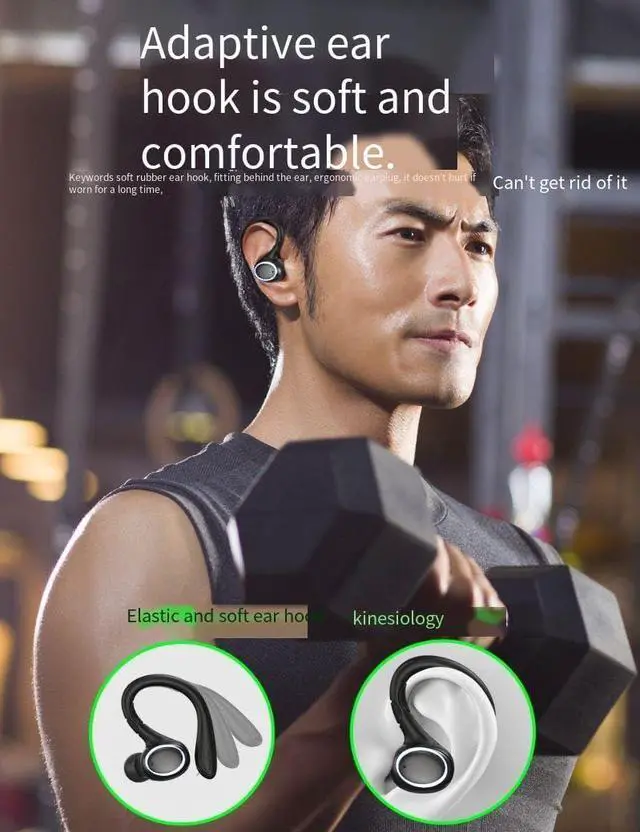 Alt view image 7 of 7 - Bluetooth Headphones Wireless Earbuds with Ear Hooks Noise Canceling & High Sound Quality,IPX5 Waterproof Stereo Bass Over-Ear Sports Earphones with Microphone for Workout/Gym/Running