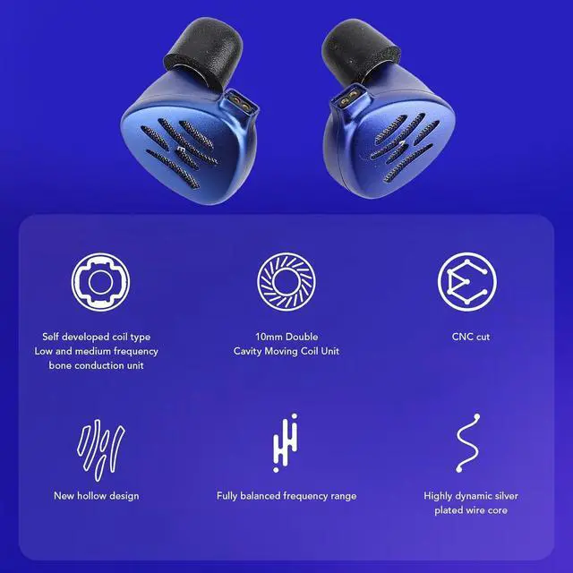 Alt view image 2 of 7 - Wired Headphone, Bone Conduction 10mm Dynamic Drivers Earphone, LCP Diaphragm IEM Earphone, Sports Music Game in Ear Headphone, for Musician Singer Stage (3.5mm)