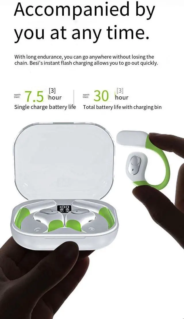 Alt view image 6 of 7 - Open Ear Headphones Wireless Bluetooth 5.3 Wireless Sports Earbuds with Earhooks,ENC Call Noise Cancellation Waterproof 14.2mm Titanium Film Speaker for Sports,Driving,Office,White