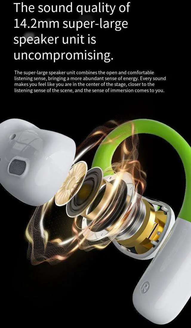 Alt view image 4 of 7 - Open Ear Headphones Wireless Bluetooth 5.3 Wireless Sports Earbuds with Earhooks,ENC Call Noise Cancellation Waterproof 14.2mm Titanium Film Speaker for Sports,Driving,Office,White