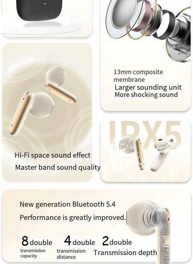 Alt view image 2 of 7 - Wireless Earbuds Bluetooth 5.3 Sports in-Ear ANC+ENC Six-Microphone Talking Noise ENC Call Noise Cancellation IPX5 Waterproof 35 Hours Battery Life with Charging Case Wireless Earphones, Black