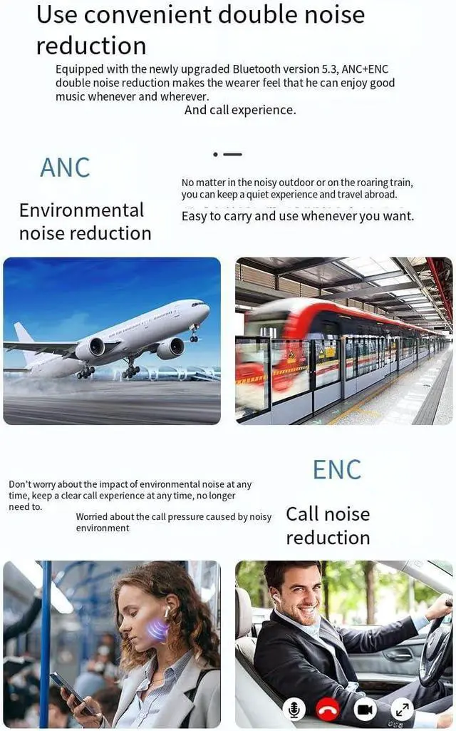 Alt view image 7 of 7 - Ear Buds Wireless Bluetooth V5.3 Earbuds Sports Earphones Headphones,ENC Noise-Canceling Stereo High Fidelity Sound and Long Battery Life,Mics Clear Call with Charging Case for Gym/Running,White