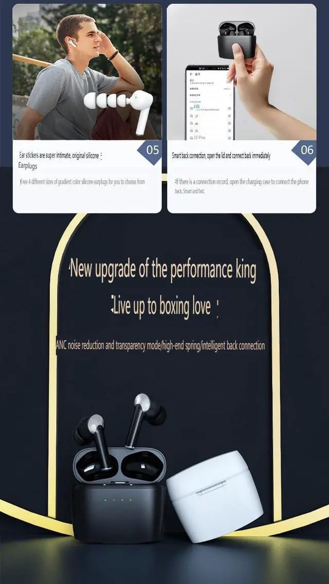 Alt view image 6 of 7 - Wireless Earbuds Sports in-Ear Bluetooth 5.2 Headphones with Microphone,HiFi Sound Quality Compact and Portable for TV Smart Phone Laptop Computer Sports,White+Black with Charging Case