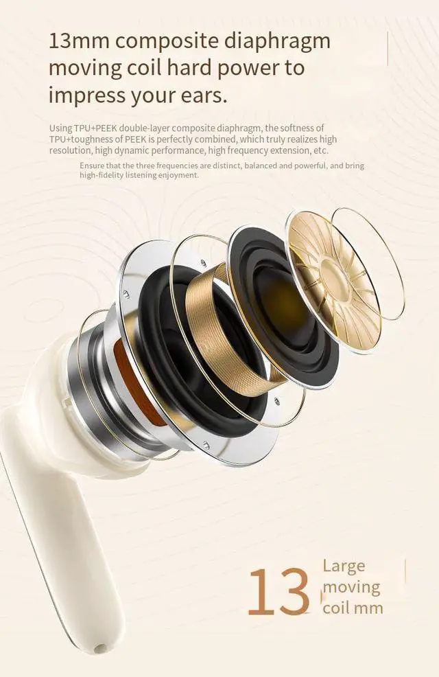 Alt view image 5 of 7 - Wireless Ear Buds Bluetooth 5.4 in Ear Sport Headphones Deep Bass Stereo and Noise Cancelling Bluetooth Ear Buds with LED Display,Built-in ENC Noise Cancelling Mic for iPhone & Android,Beige