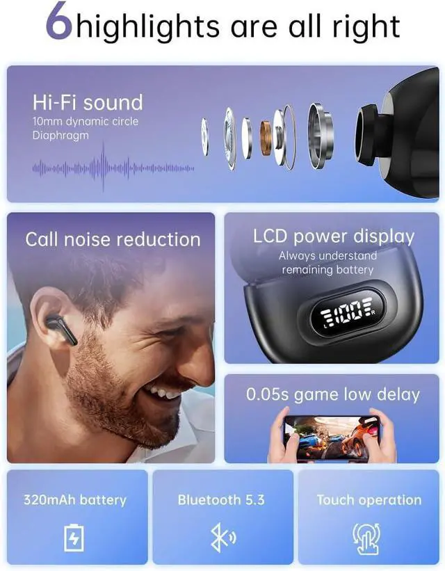 Alt view image 2 of 7 - Sports in-Ear ANC Active Noise Cancellation ENC Call Noise Cancellation IPX5 Waterproof 25 Hours Battery Life with Charging Compartment Wireless Bluetooth 5.3 Headphones for Fitness White