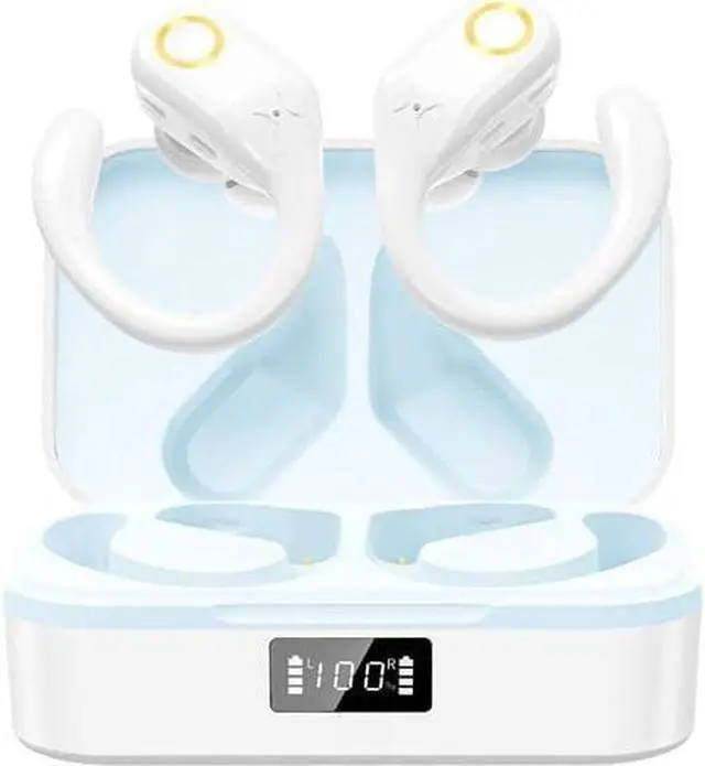 Main image of Bluetooth Headphones Wireless Earbuds with Earhooks 60Hrs Playback Ear Buds Power Display with ENC Noise Canceling Mic Over-Ear Stereo Bass Earphones for Sports/Workout/Running, White