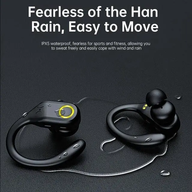 Alt view image 2 of 7 - Bluetooth Headphones Wireless Earbuds with Earhooks 60Hrs Playback Ear Buds Power Display with ENC Noise Canceling Mic Over-Ear Stereo Bass Earphones for Sports/Workout/Running, White