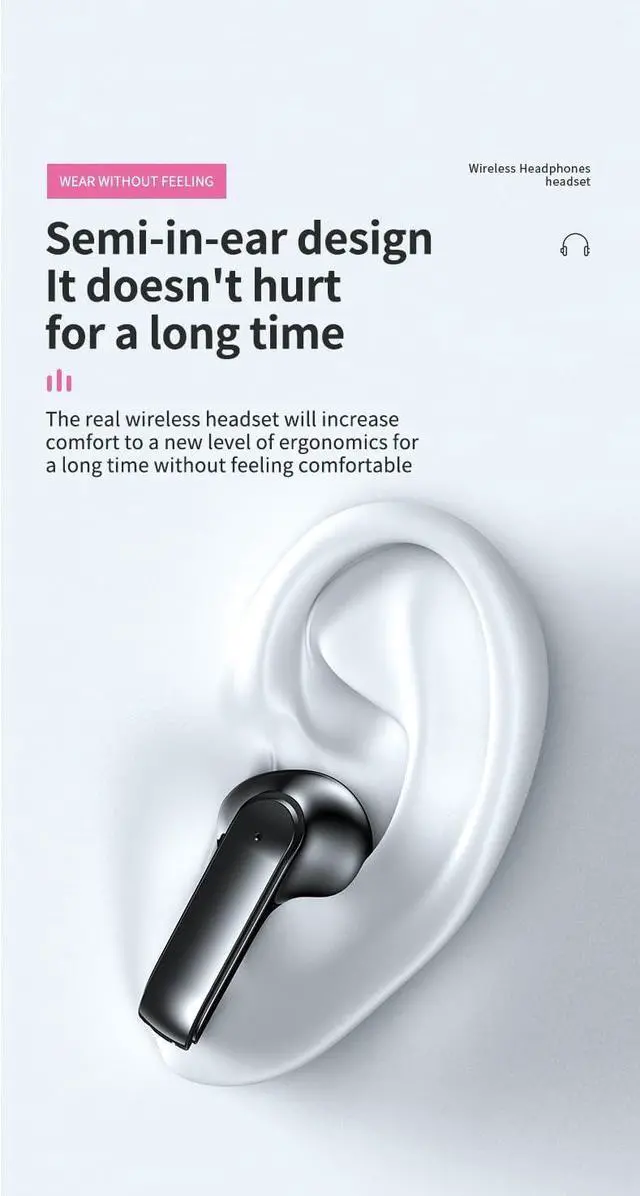 Alt view image 4 of 7 - Wireless Earbuds Bluetooth 5.3 Headphones Headset Built-in Microphone, Immersive Premium Sound,Comfort Fit in Ear & 20H Playtime,Low Delay Headset for Gaming Travel,Black