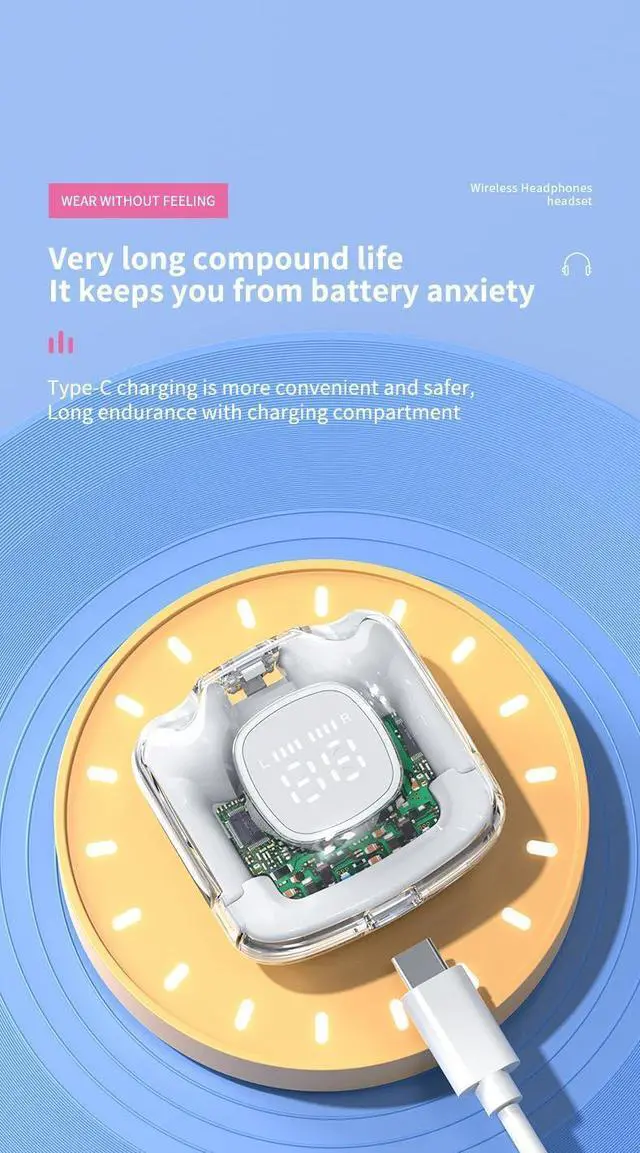 Alt view image 3 of 7 - Wireless Earbuds Bluetooth 5.3 Headphones Headset Built-in Microphone, Immersive Premium Sound,Comfort Fit in Ear & 20H Playtime,Low Delay Headset for Gaming Travel,Black