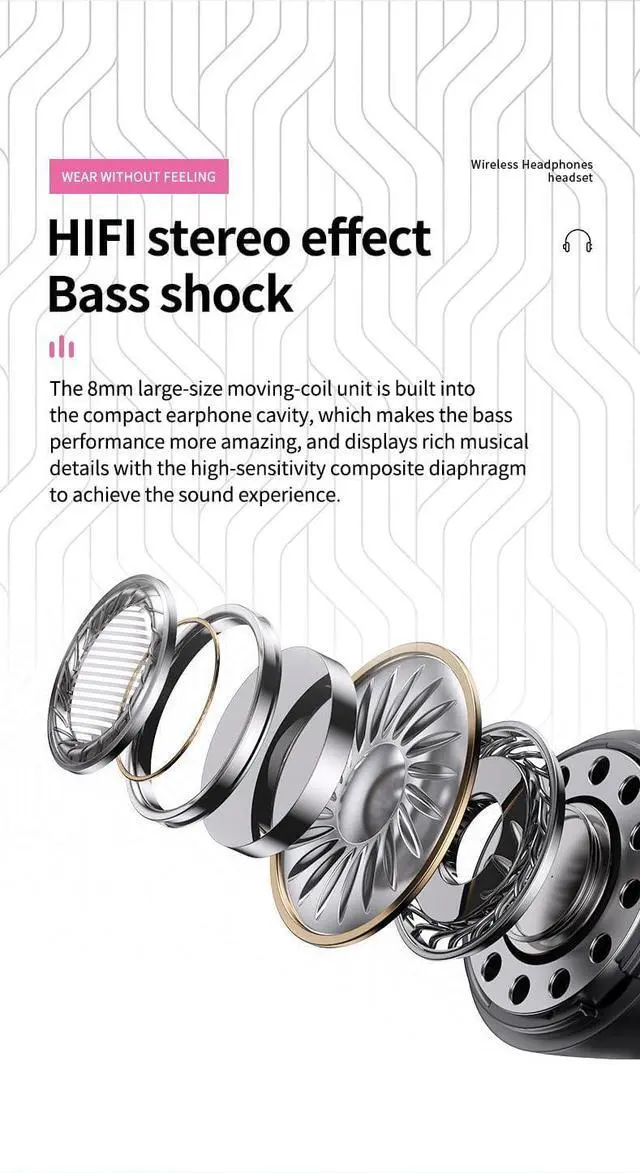 Alt view image 5 of 7 - Wireless Earbuds Bluetooth 5.3 Headphones Headset Built-in Microphone, Immersive Premium Sound,Comfort Fit in Ear & 20H Playtime,Low Delay Headset for Gaming Travel,Black