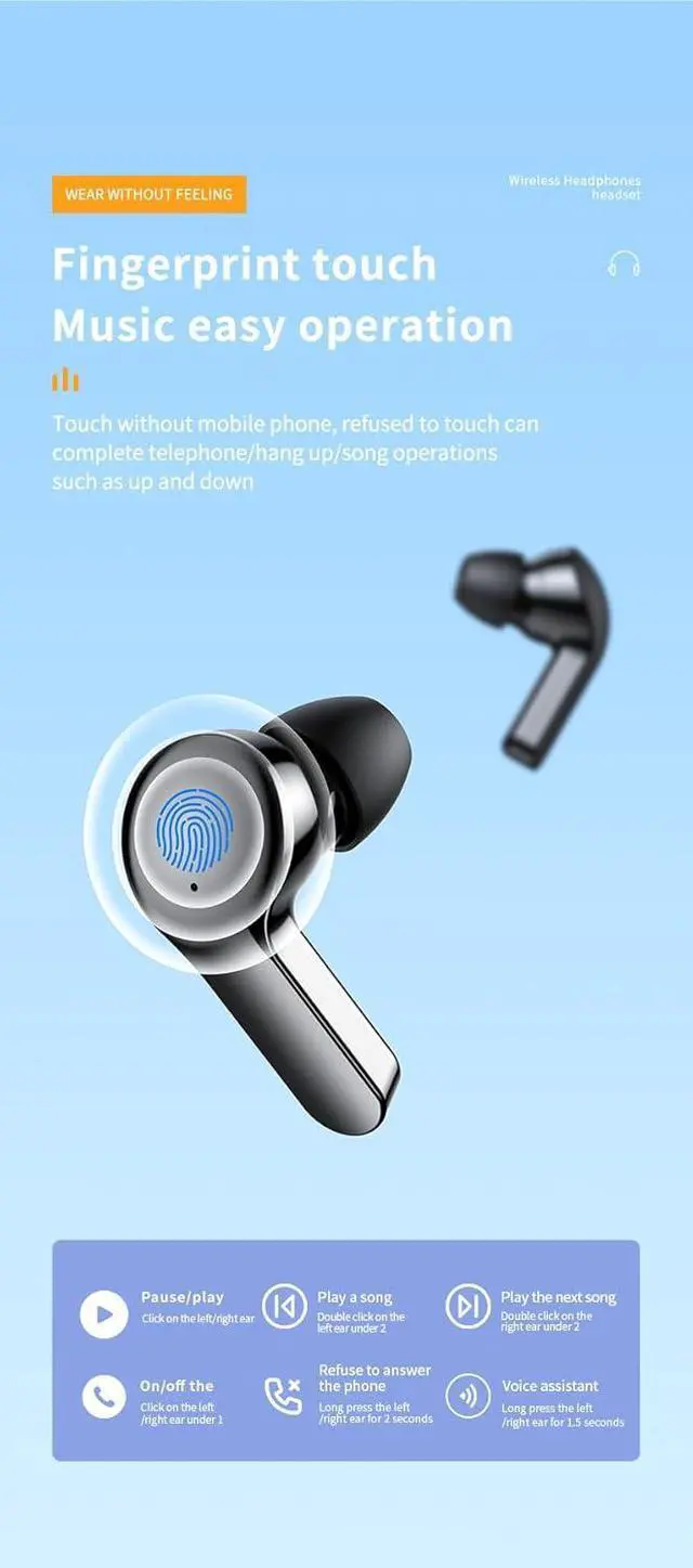 Alt view image 5 of 7 - Earbuds with Charging Case Ear Buds Wireless Bluetooth in Ear Wireless Headphones with Touch Sensing Noise Reduction Fit Exercise Gym Outdoor Work 7 Hours of Battery Life IPX5 Waterproof White