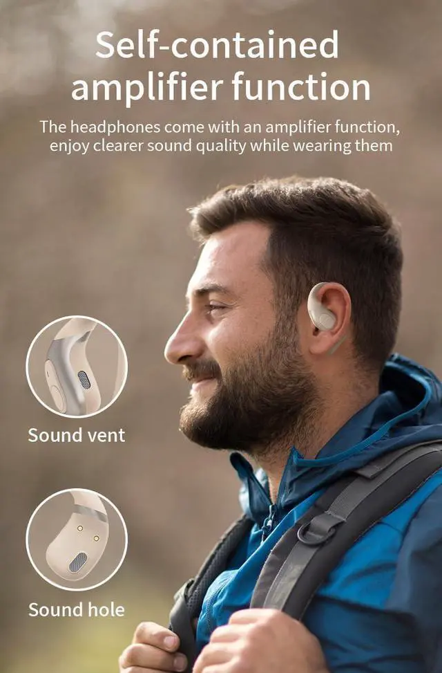 Alt view image 2 of 7 - Open Ear Headphones Air Conduction Headphones Wireless Bluetooth 5.3 Wireless Sports Earbuds with Earhooks,ENC Call Noise Cancellation Technology IPX5 Waterproof for Sports,Driving,Black